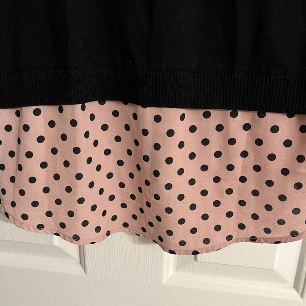 Adrianna Papell Sweater Top Women’s Medium Pink Black Polka Dot Knit Career Top - Picture 7 of 13